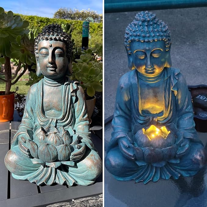 TERESA'S COLLECTIONS Meditating Buddha Statue for Garden Decor with Outdoor Solar Lights, Large Resin Outdoor Decor Garden Statue Sculpture Figurines for Home Lawn Yard Decor Gifts for Mom, 7.1'' - Che Cose Belle