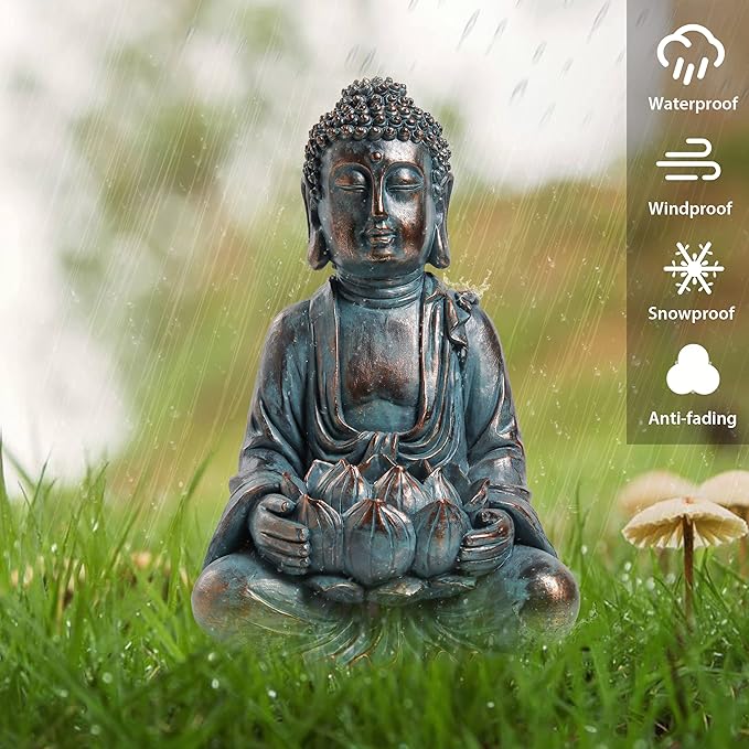 TERESA'S COLLECTIONS Meditating Buddha Statue for Garden Decor with Outdoor Solar Lights, Large Resin Outdoor Decor Garden Statue Sculpture Figurines for Home Lawn Yard Decor Gifts for Mom, 7.1'' - Che Cose Belle