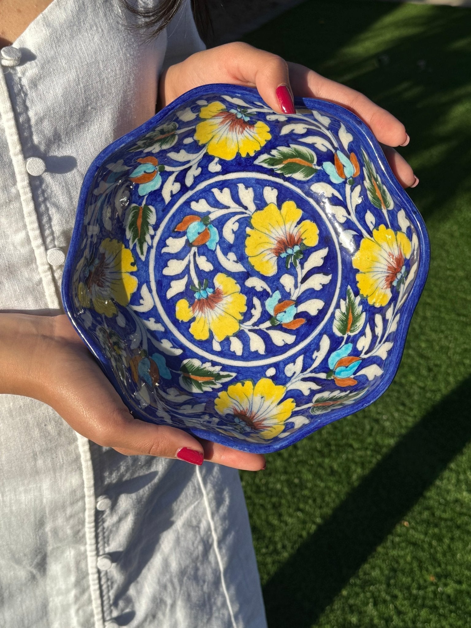 Terra Handmade Bowls — Blue Pottery, Hand - Painted Serving Bowl - Che Cose Belle