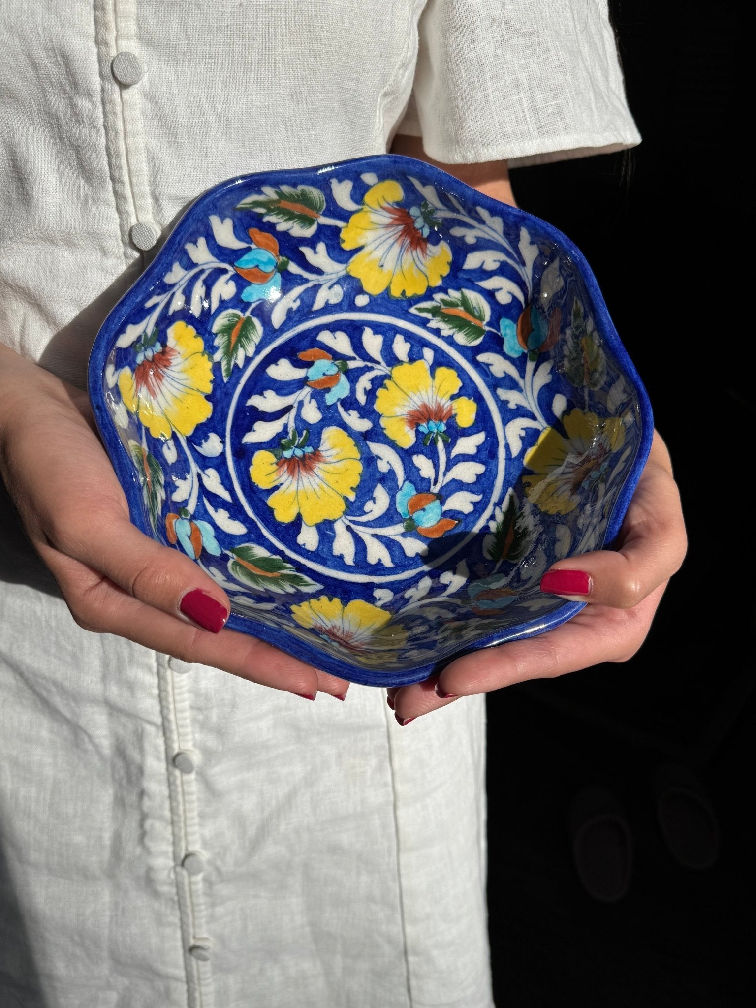 Terra Handmade Bowls — Blue Pottery, Hand - Painted Serving Bowl - Che Cose Belle