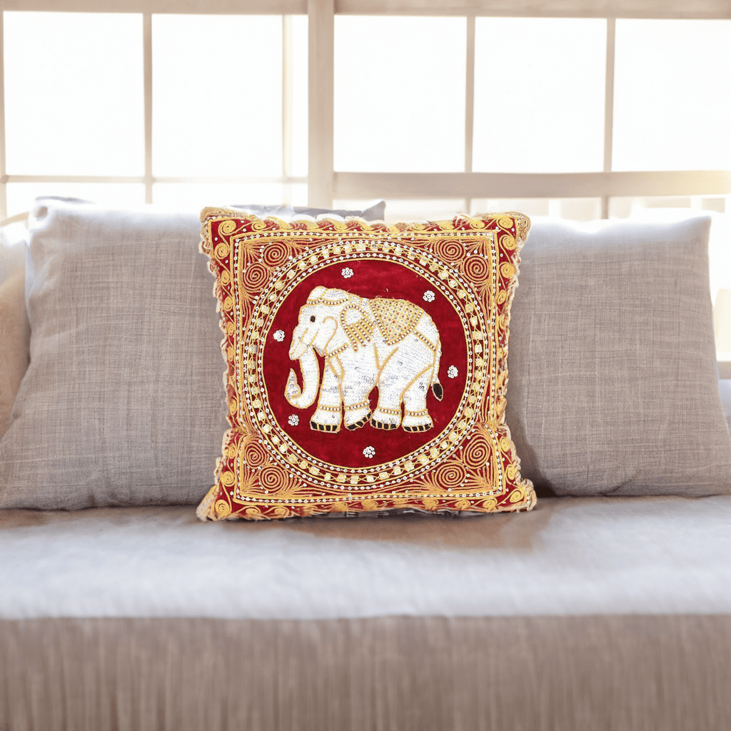 Thai Elephant Embroidered Pillow Cover - Thailand - Che Cose Belle