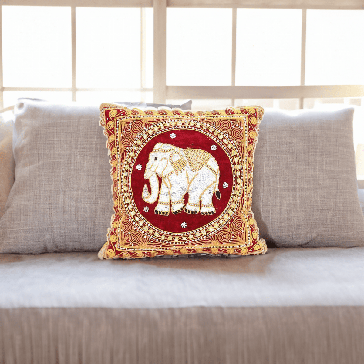 Thai Elephant Embroidered Pillow Cover - Thailand - Che Cose Belle