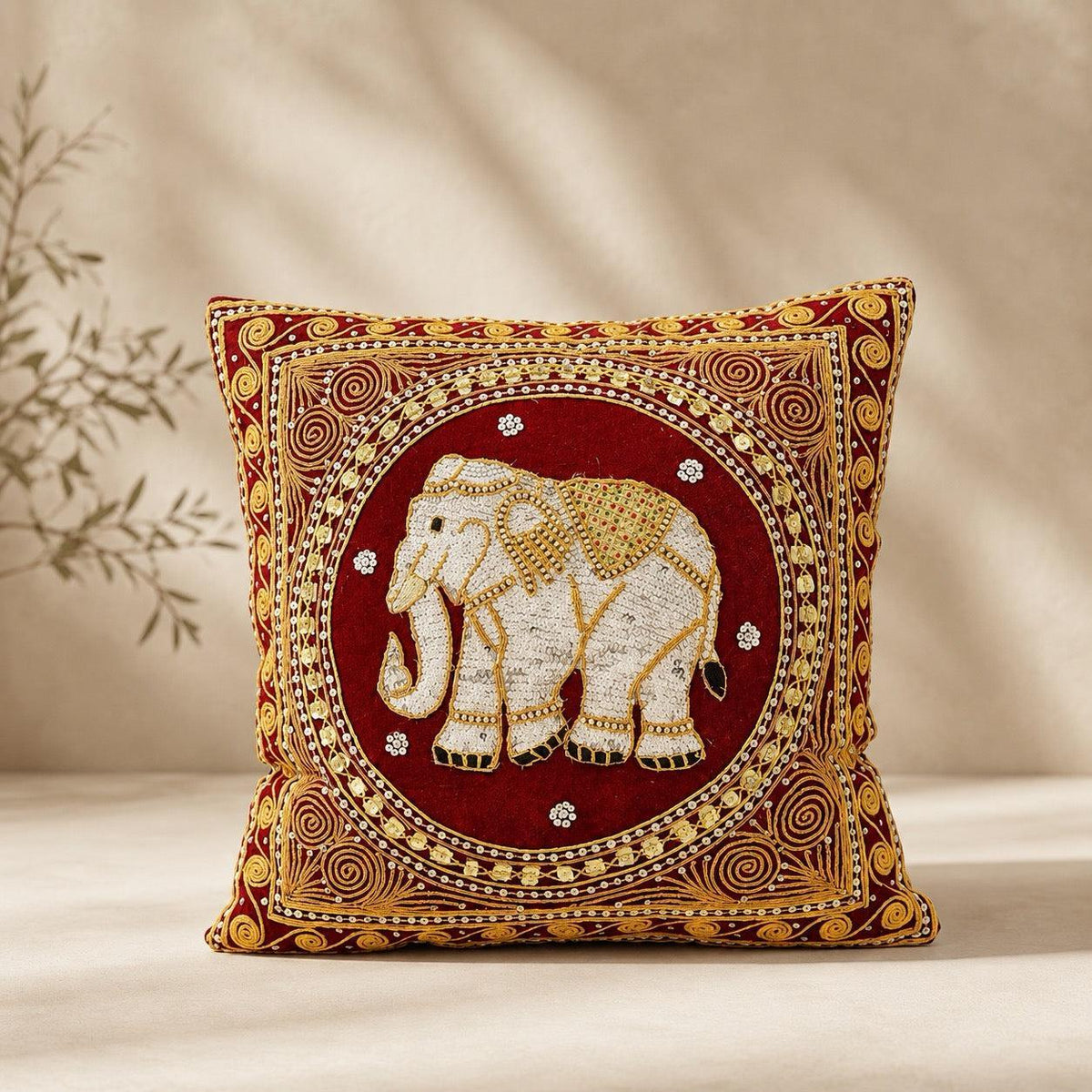 Thai Elephant Embroidered Pillow Cover - Thailand - Che Cose Belle