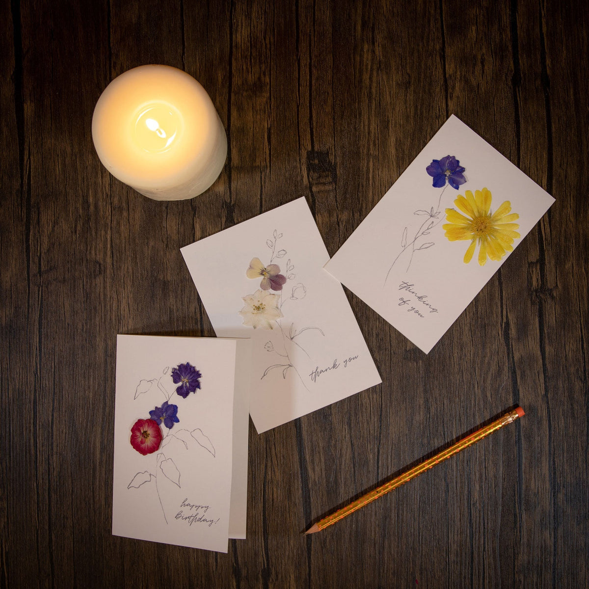 Thank You - Pansy Pressed Floral Stationery - Che Cose Belle