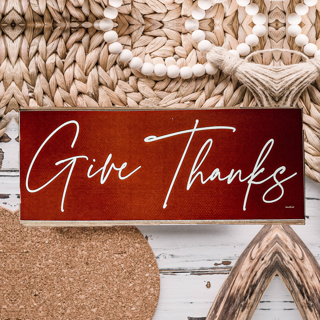 Give Thanks Rustic Wall Sign Set 10x4x1 Inch, Rust Background White Script, Single Or 2-Pack
