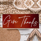 Give Thanks Rustic Wall Sign Set 10x4x1 Inch, Rust Background White Script, Single Or 2-Pack