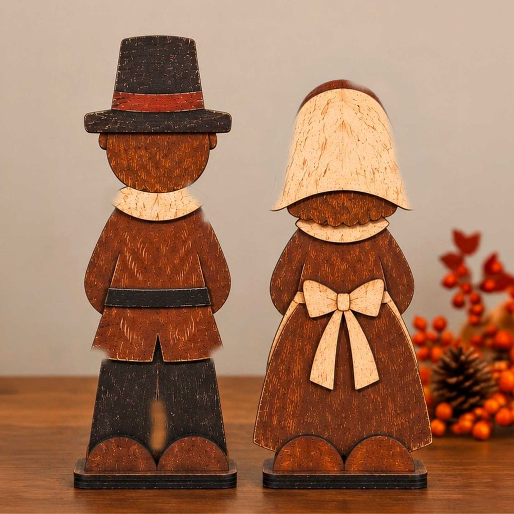 Thanksgiving Pilgrim Couple and Turkey Wooden Tabletop Decoration Set of 3 – Harvest Fall Décor by G. Debrekht - 862112-OP-S3 - Che Cose Belle