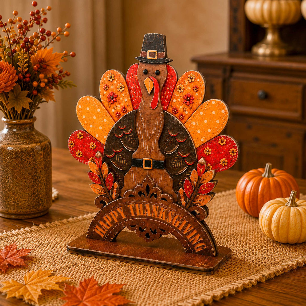 Thanksgiving Pilgrim Couple and Turkey Wooden Tabletop Decoration Set of 3 – Harvest Fall Décor by G. Debrekht - 862112-OP-S3 - Che Cose Belle
