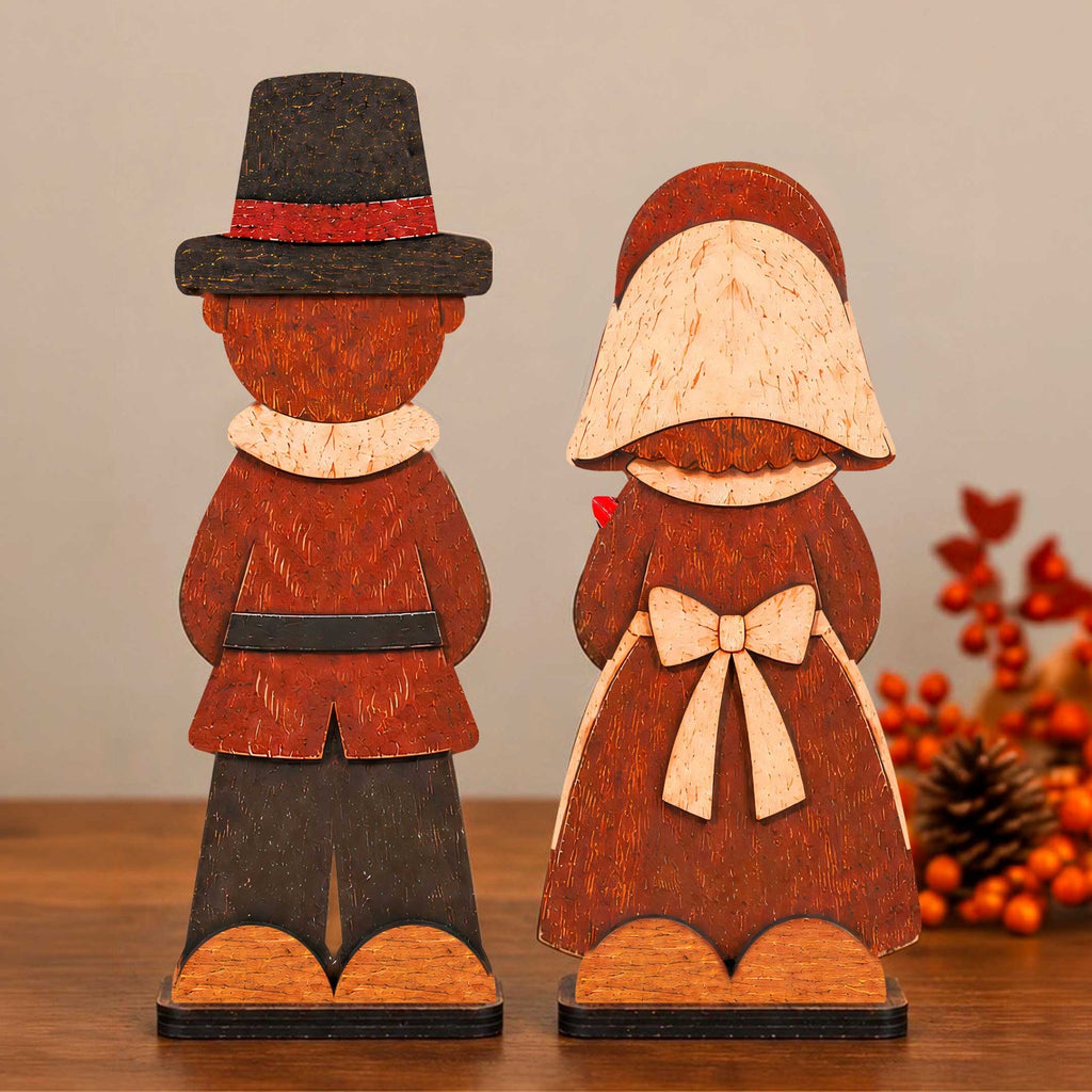 Thanksgiving Pilgrim Couple Wooden Tabletop Decoration Set of 2 – Handcrafted Fall Harvest Décor by G. Debrekht - 862111-OP-S2 - Che Cose Belle