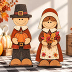 Thanksgiving Pilgrim Couple Wooden Tabletop Decoration Set of 2 – Handcrafted Fall Harvest Décor by G. Debrekht - 862111-OP-S2 - Che Cose Belle