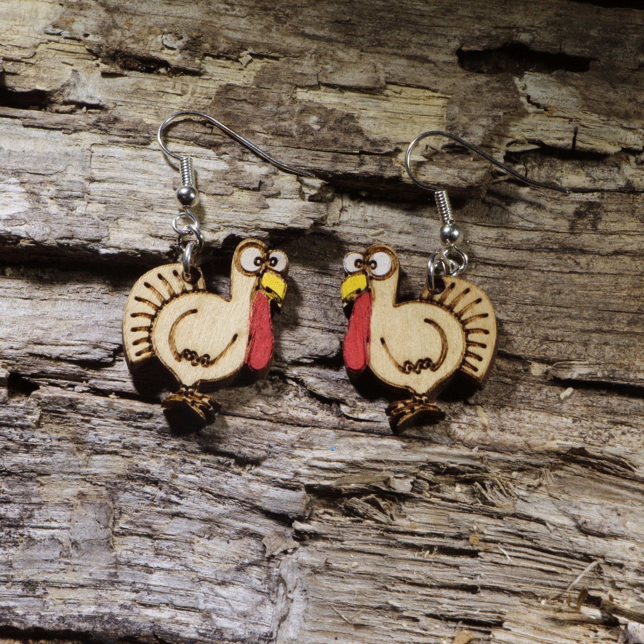 Thanksgiving Turkey Wooden Dangle Earrings | Funny Holiday Jewelry - Che Cose Belle