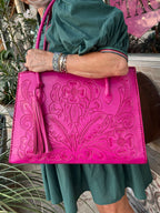 The Amy| Hand-Tooled Leather Tote Bag - Che Cose Belle