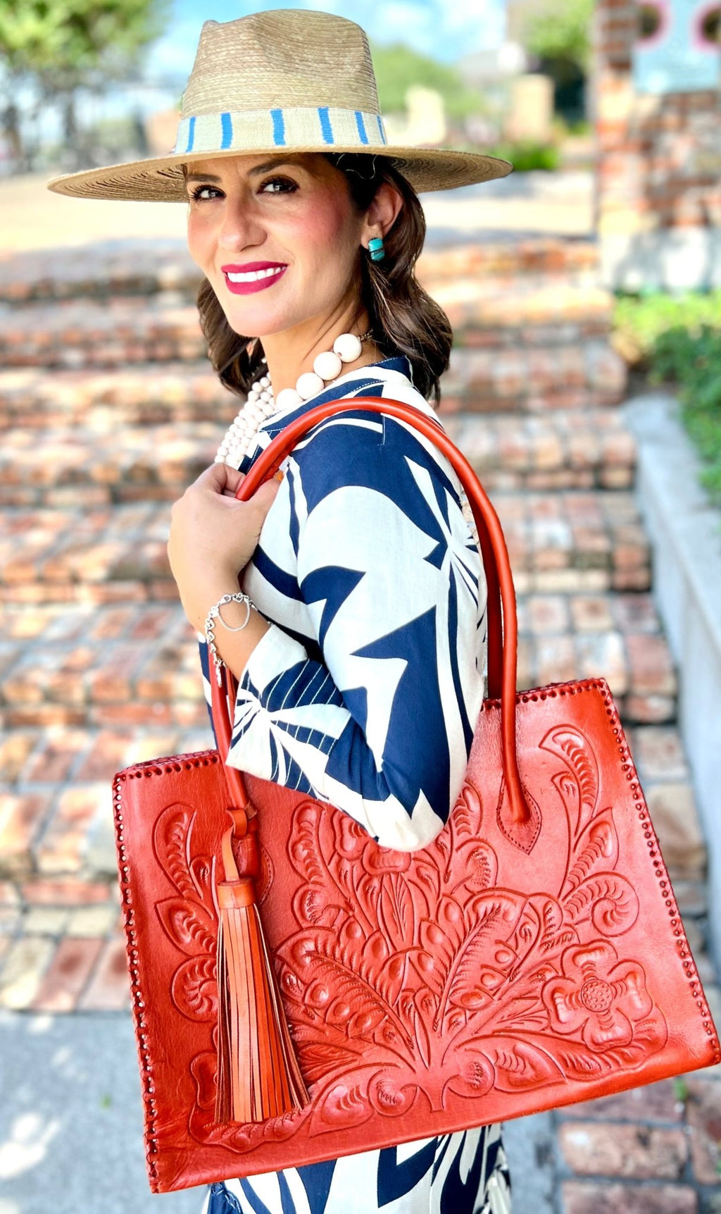 The Amy| Hand-Tooled Leather Tote Bag - Che Cose Belle