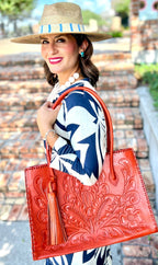 The Amy| Hand-Tooled Leather Tote Bag - Che Cose Belle