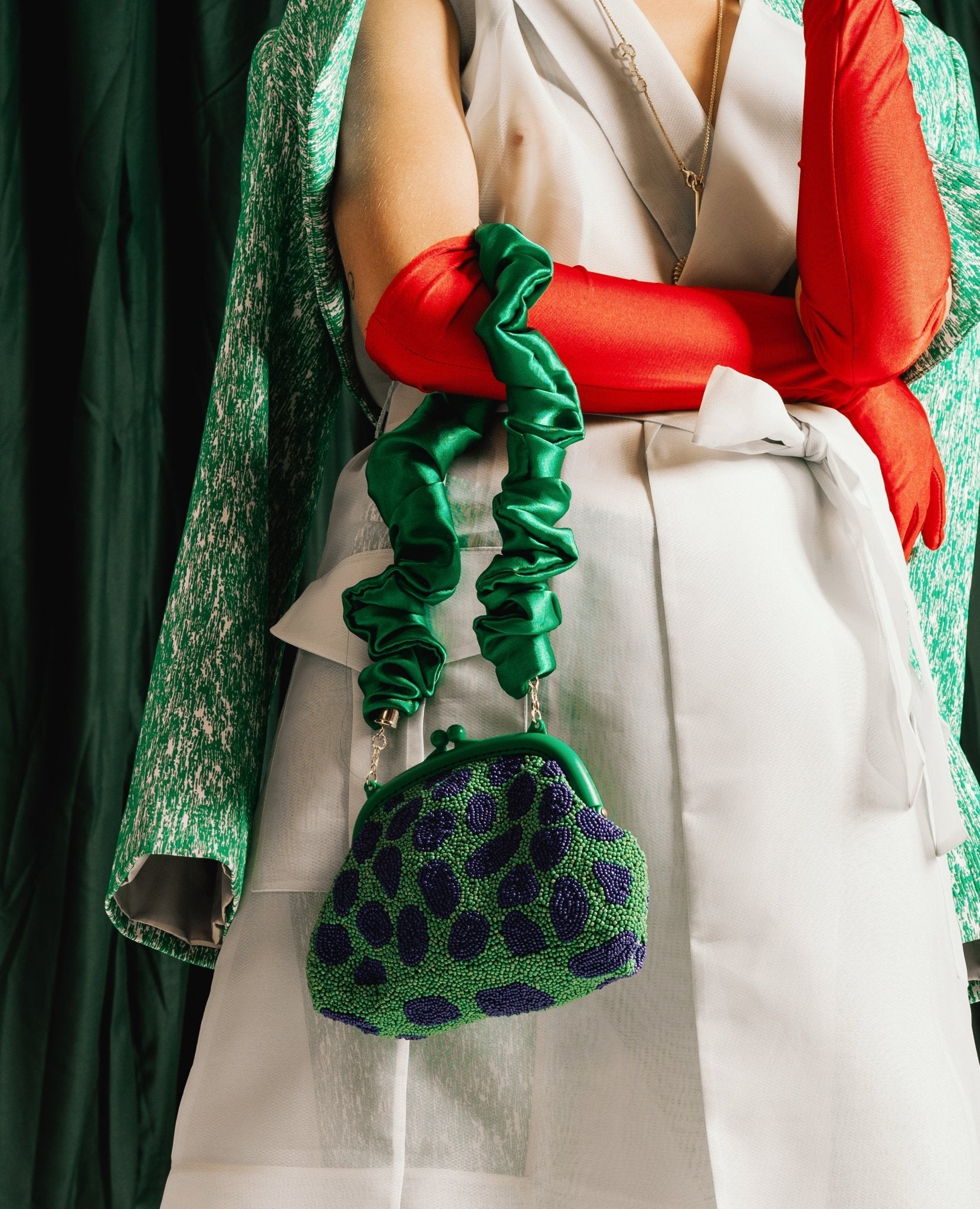 the Arnoldi Jade Clutch Bag In Lush Green & Blue - Che Cose Belle