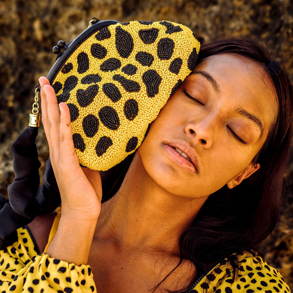 The Arnoldi Venom Clutch Bag In Black & Yellow - Che Cose Belle