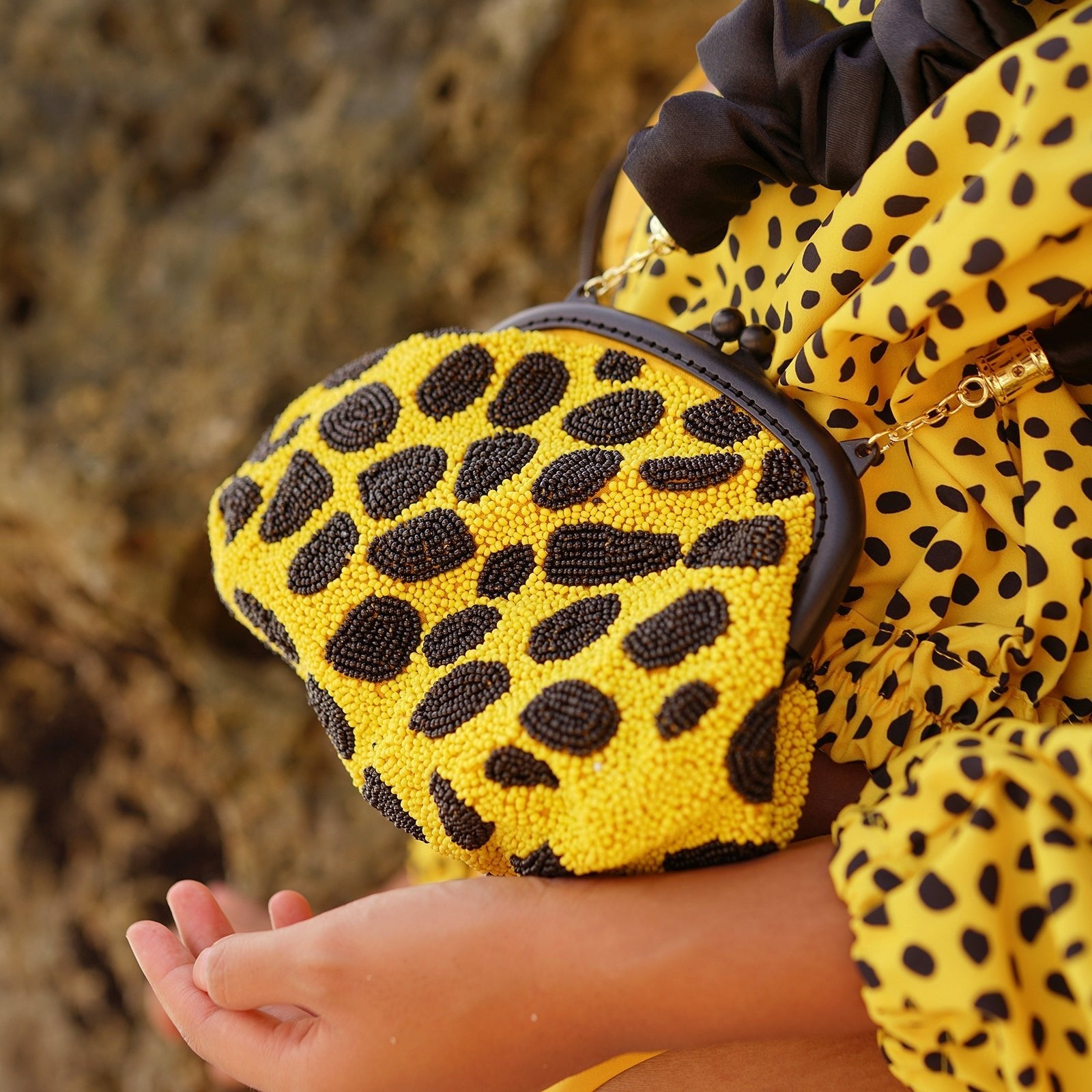 The Arnoldi Venom Clutch Bag In Black & Yellow - Che Cose Belle
