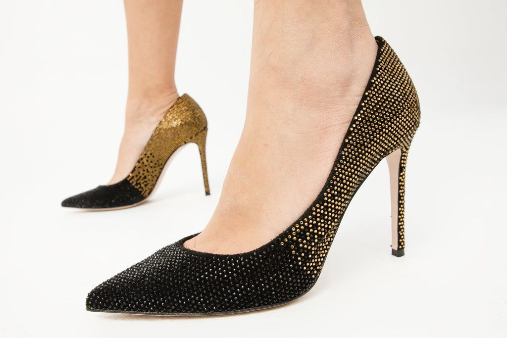 The Bago Black & Gold Glitter Leather Pump Women Shoe - Che Cose Belle