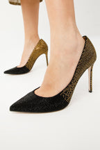 The Bago Black & Gold Glitter Leather Pump Women Shoe - Che Cose Belle