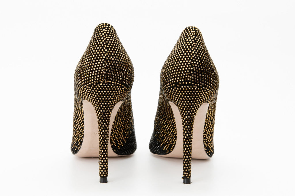 The Bago Black & Gold Glitter Leather Pump Women Shoe - Che Cose Belle