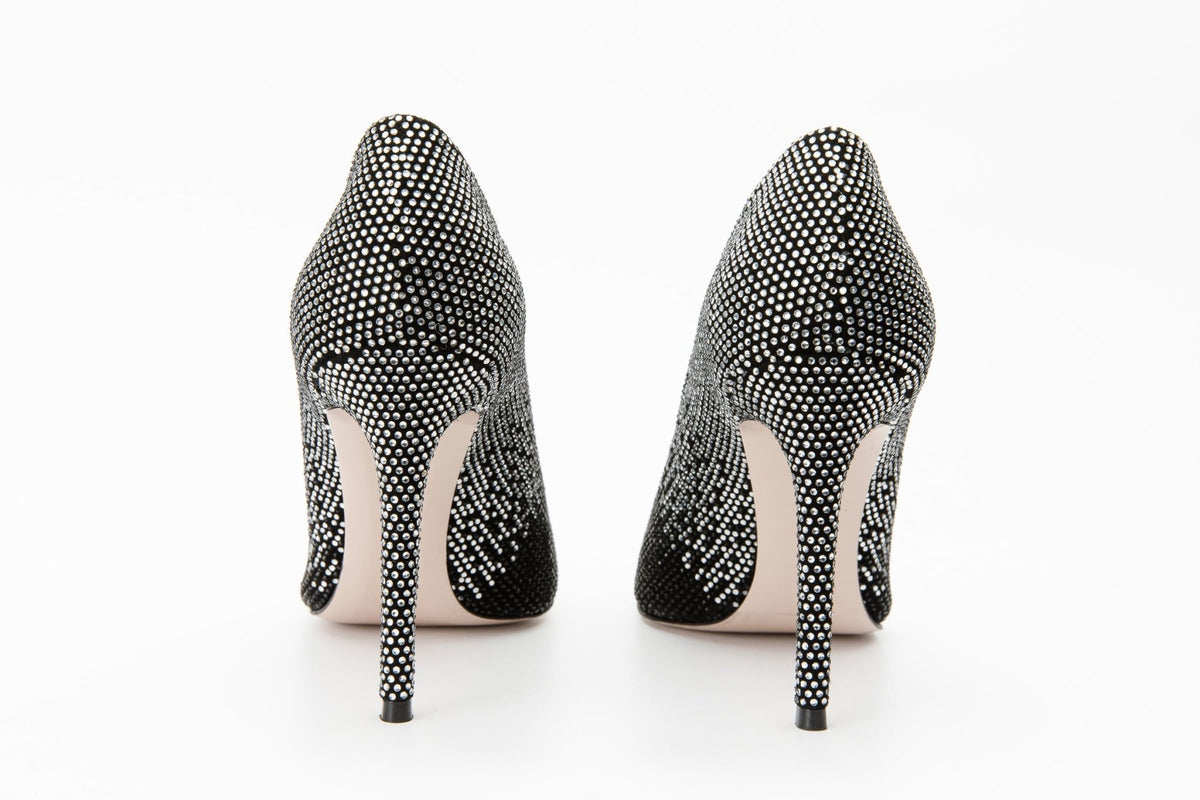 The Bago Black & Silver Glitter Leather Pump Women Shoe - Che Cose Belle