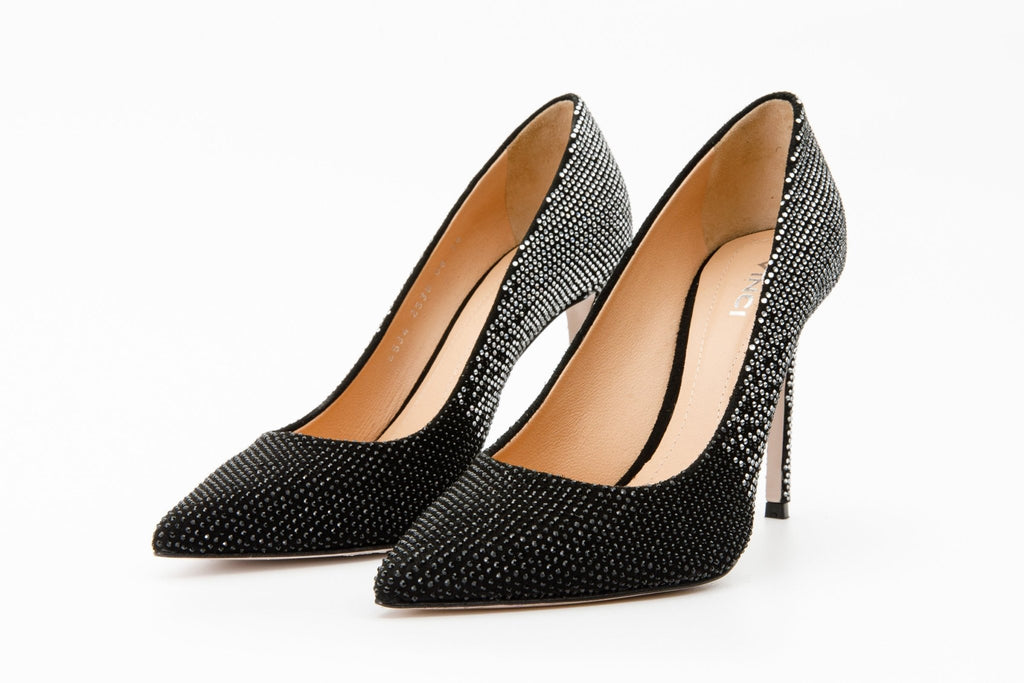 The Bago Black & Silver Glitter Leather Pump Women Shoe - Che Cose Belle