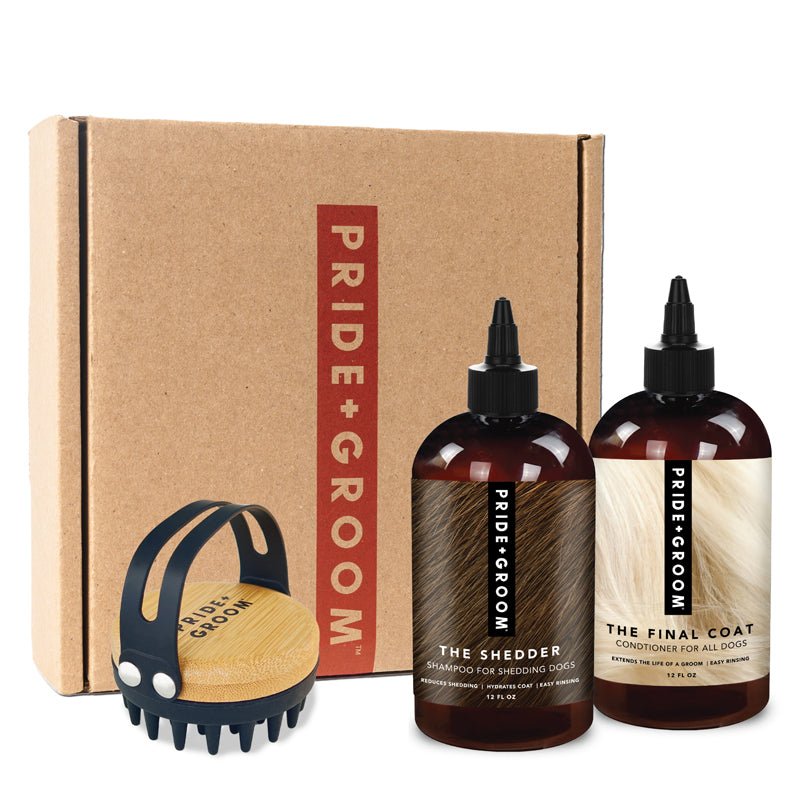 THE BATH BRUSH SET — Complete Dog Grooming Kit with Coat - Specific Shampoo, Final Coat Conditioner & Ergonomic Bath Brush - Che Cose Belle