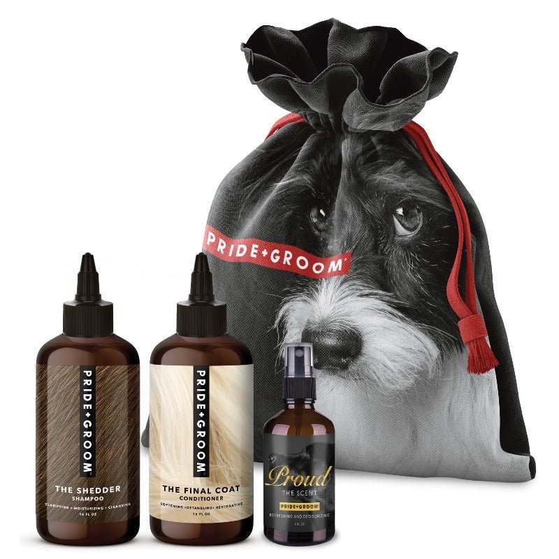 THE BIG DELUXE DOGGY BAG — Luxury Dog Grooming Kit with 16oz Coat - Specific Shampoo, Conditioner & Signature Scent - Che Cose Belle