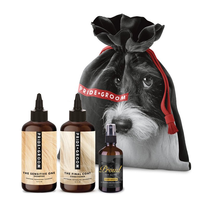THE BIG DELUXE DOGGY BAG — Luxury Dog Grooming Kit with 16oz Coat - Specific Shampoo, Conditioner & Signature Scent - Che Cose Belle