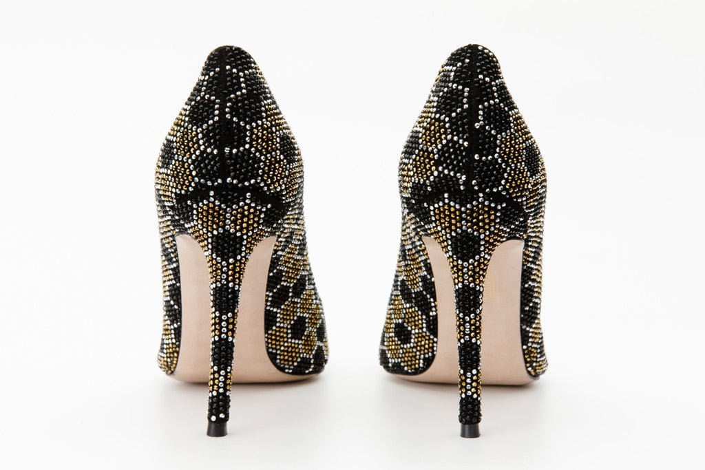 The Bolu Black & Gold Glitter Leather Pump Women Shoe - Che Cose Belle