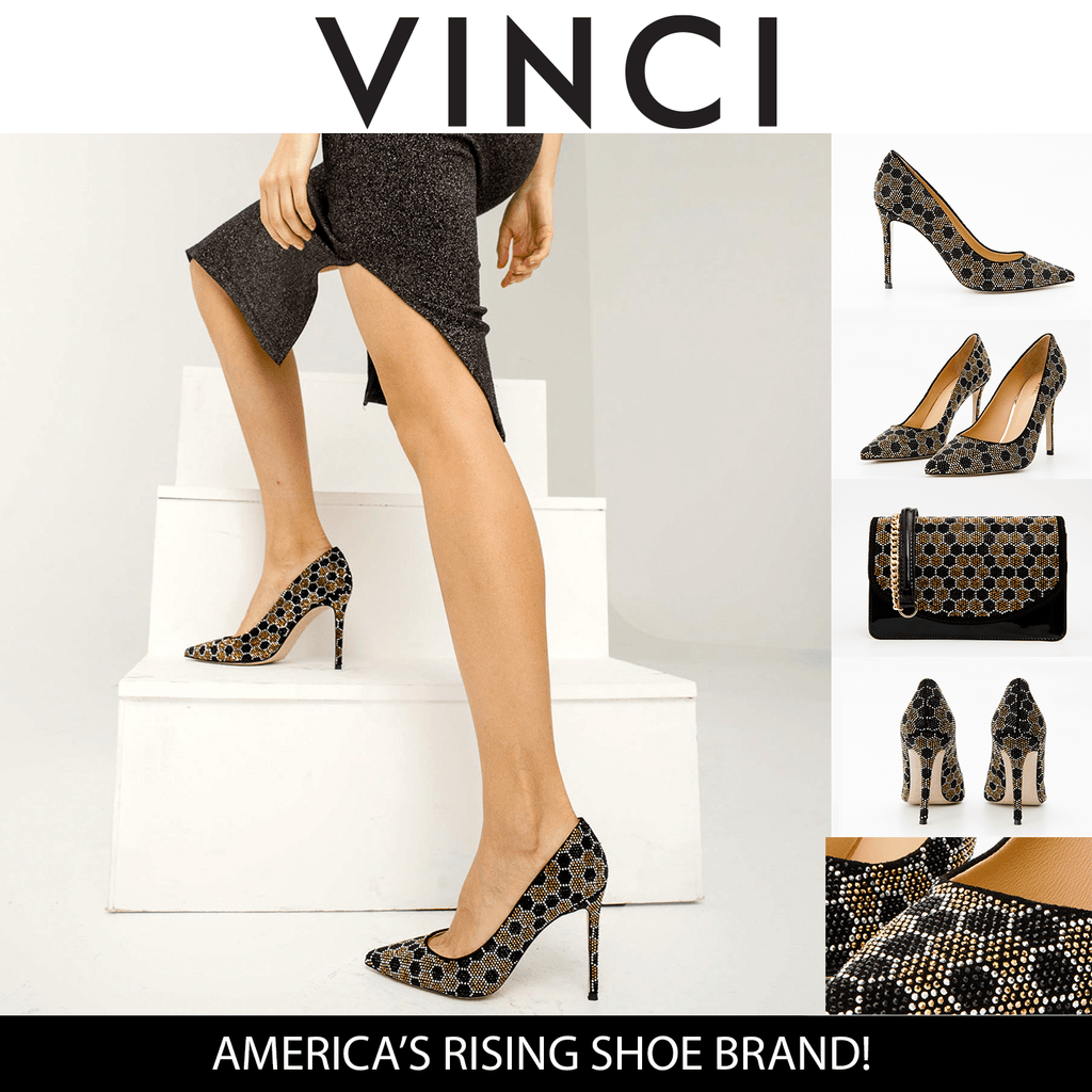 The Bolu Black & Gold Glitter Leather Pump Women Shoe - Che Cose Belle