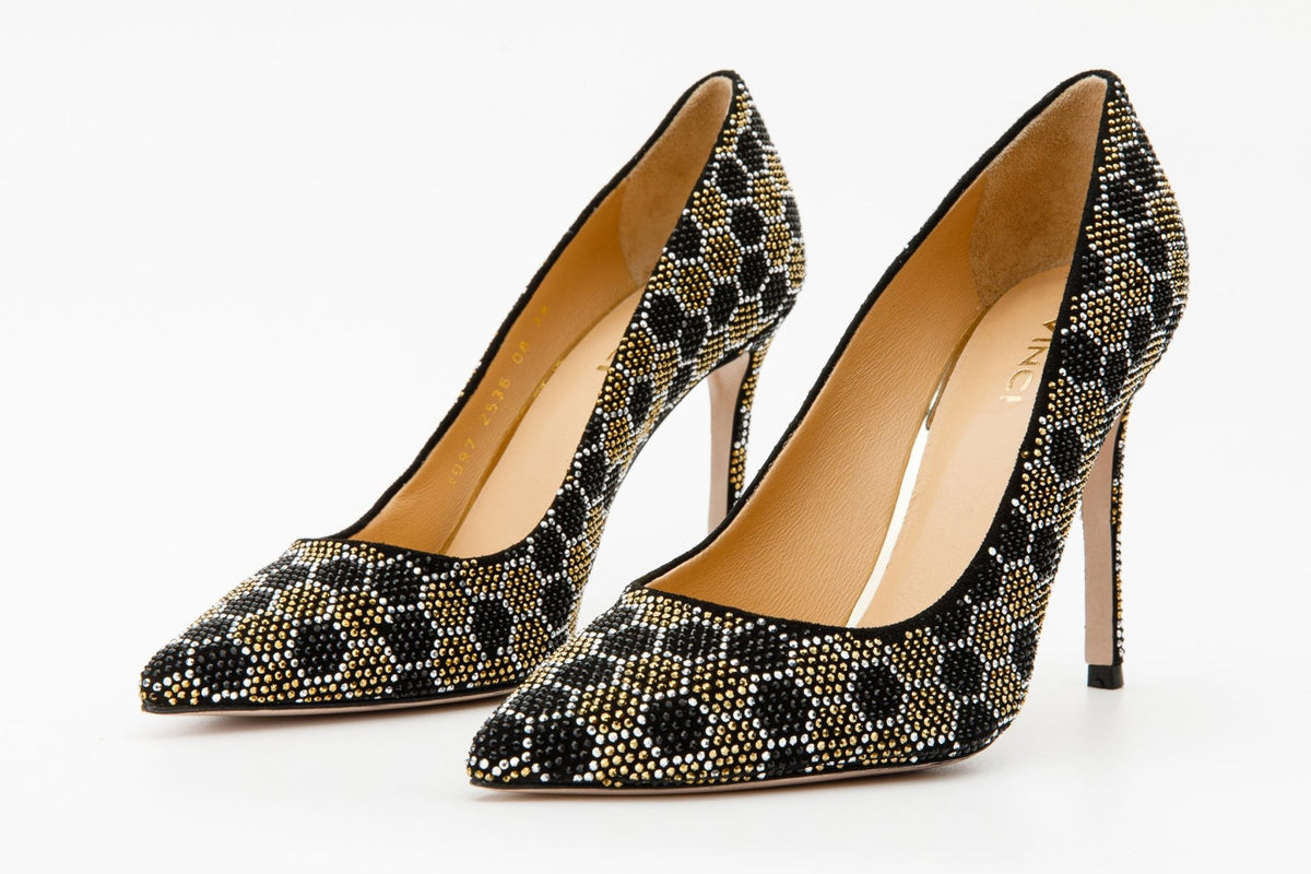The Bolu Black & Gold Glitter Leather Pump Women Shoe - Che Cose Belle