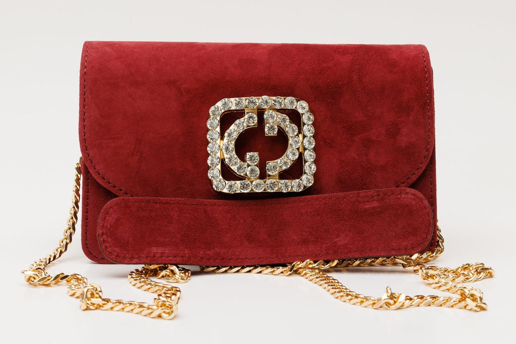 The California Burgundy Suede Leather Handbag - Che Cose Belle