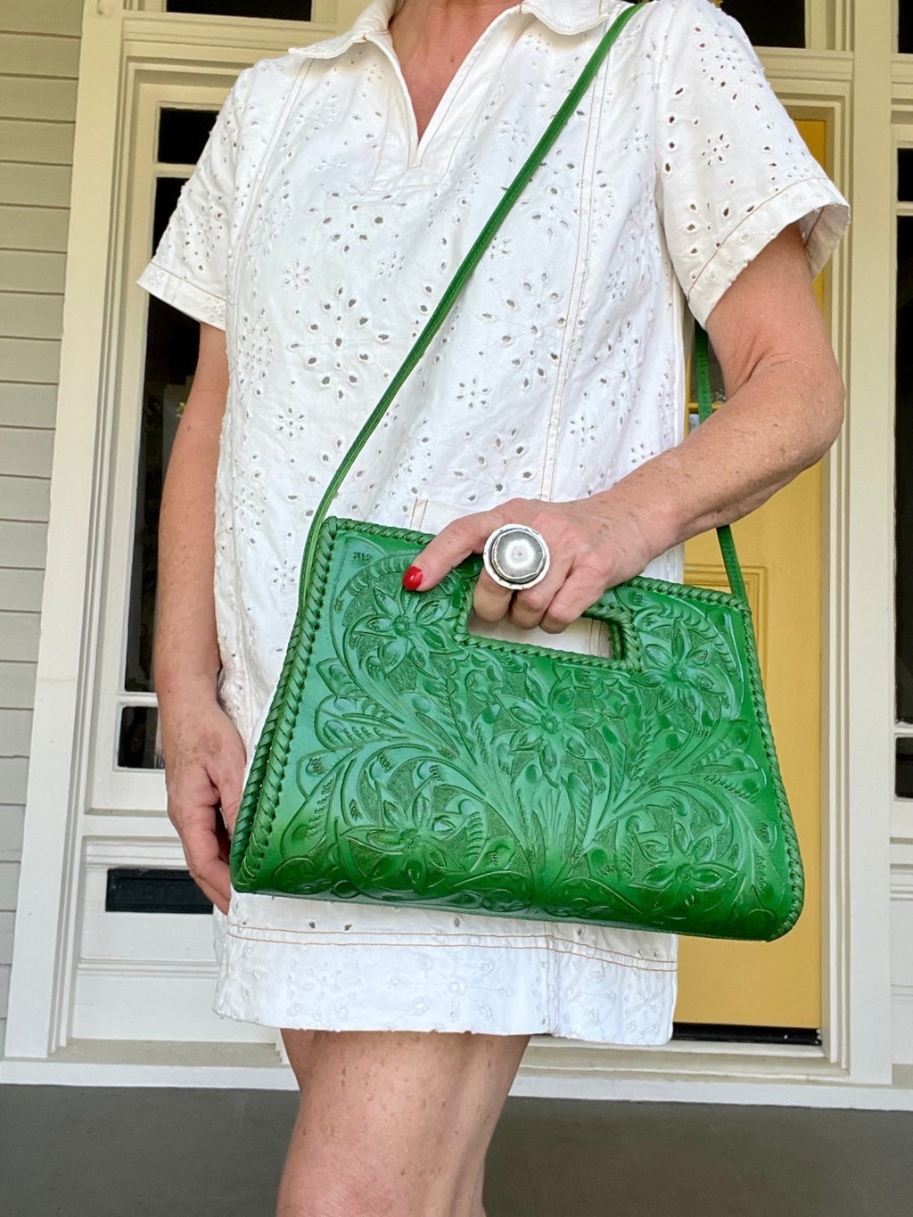 The Caroline| Hand-Tooled Leather Clutch & Crossbody - Che Cose Belle