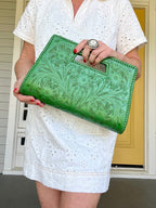 The Caroline| Hand-Tooled Leather Clutch & Crossbody - Che Cose Belle