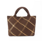 The Charli | Large Woven Neoprene Tote with Wristlet | Cocoa with Gold Stripe - Che Cose Belle