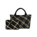 The Charli | Large Woven Neoprene Tote with Wristlet | Onyx with Mocha Stripe - Che Cose Belle