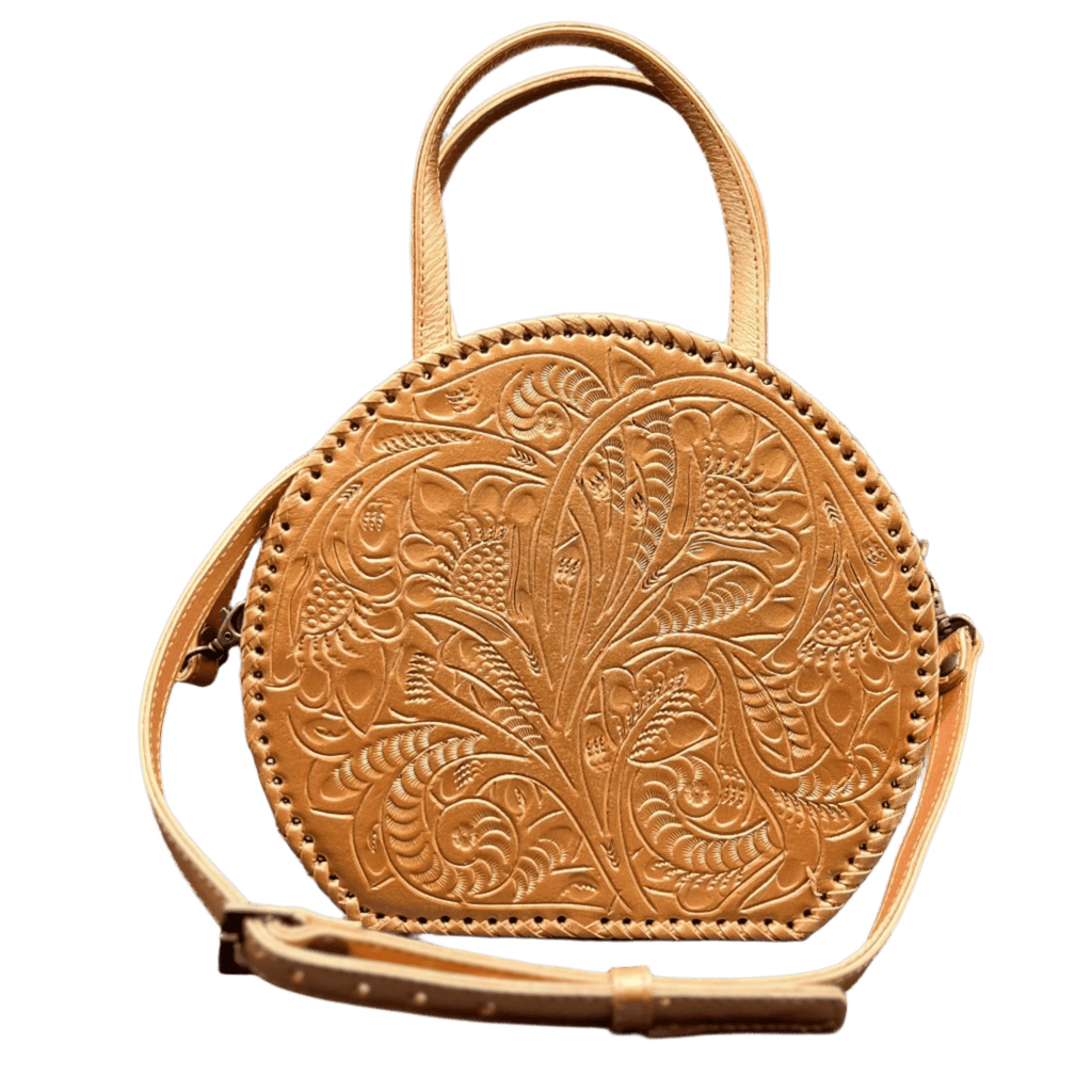 The Dixie| Hand-Tooled Leather Canteen Handbag - Che Cose Belle