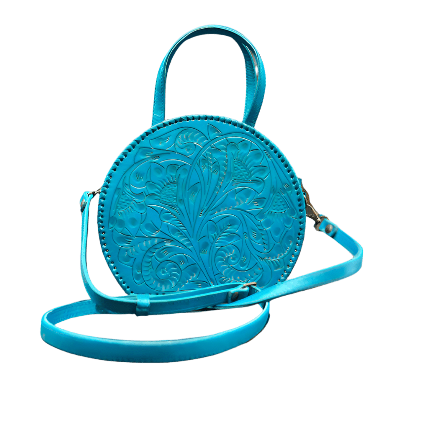 The Dixie| Hand-Tooled Leather Canteen Handbag - Che Cose Belle