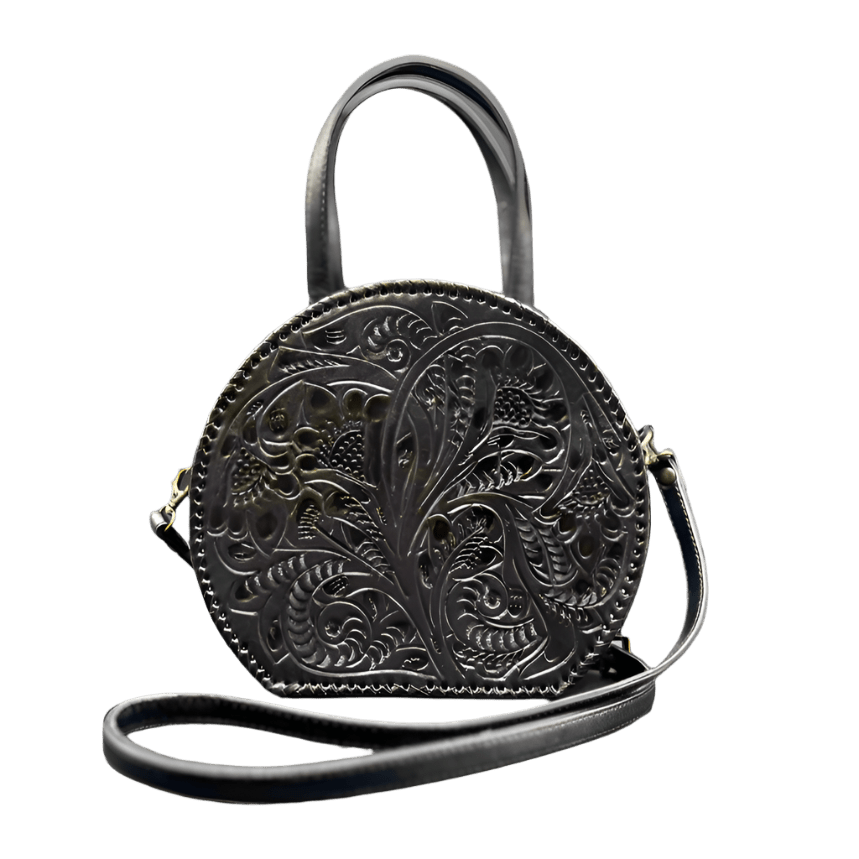 The Dixie| Hand-Tooled Leather Canteen Handbag - Che Cose Belle