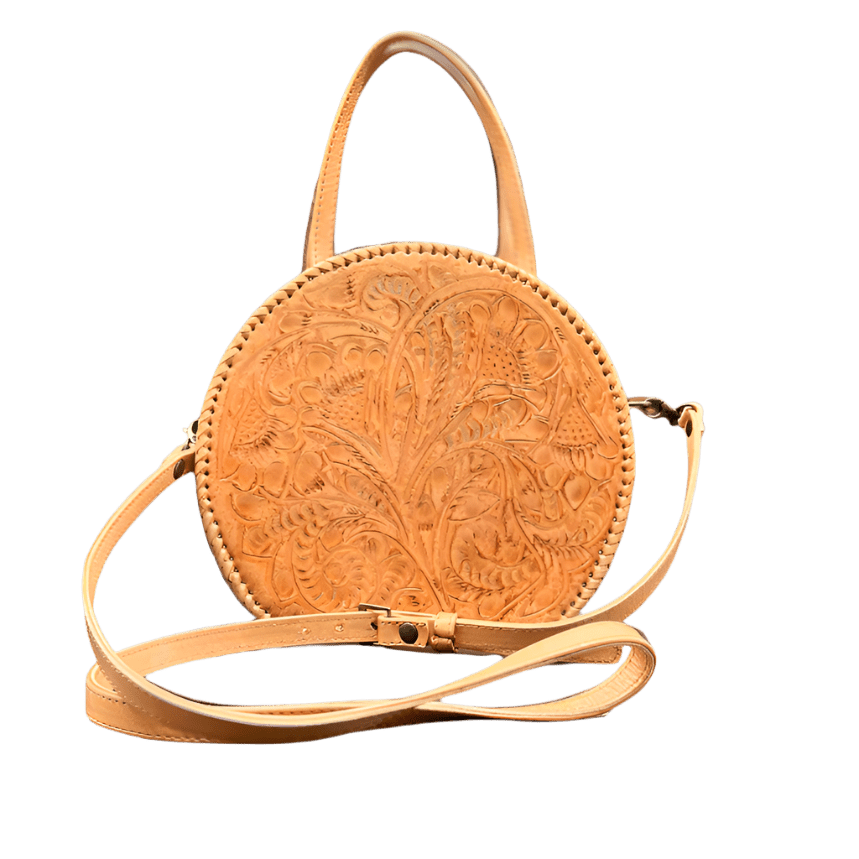 The Dixie| Hand-Tooled Leather Canteen Handbag - Che Cose Belle