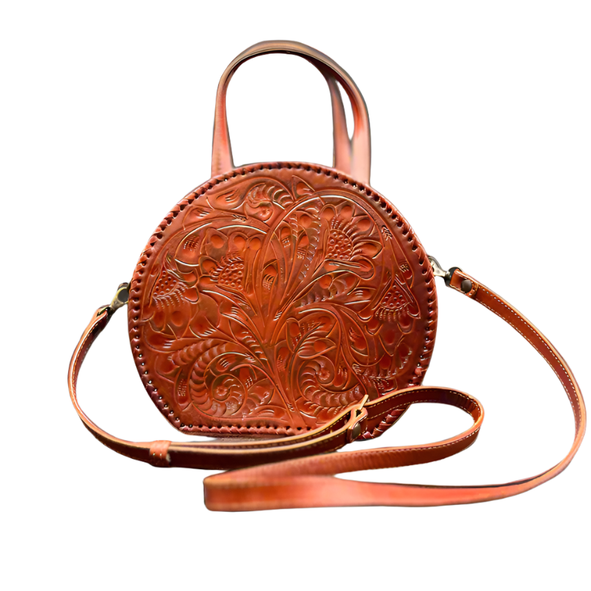 The Dixie| Hand-Tooled Leather Canteen Handbag - Che Cose Belle