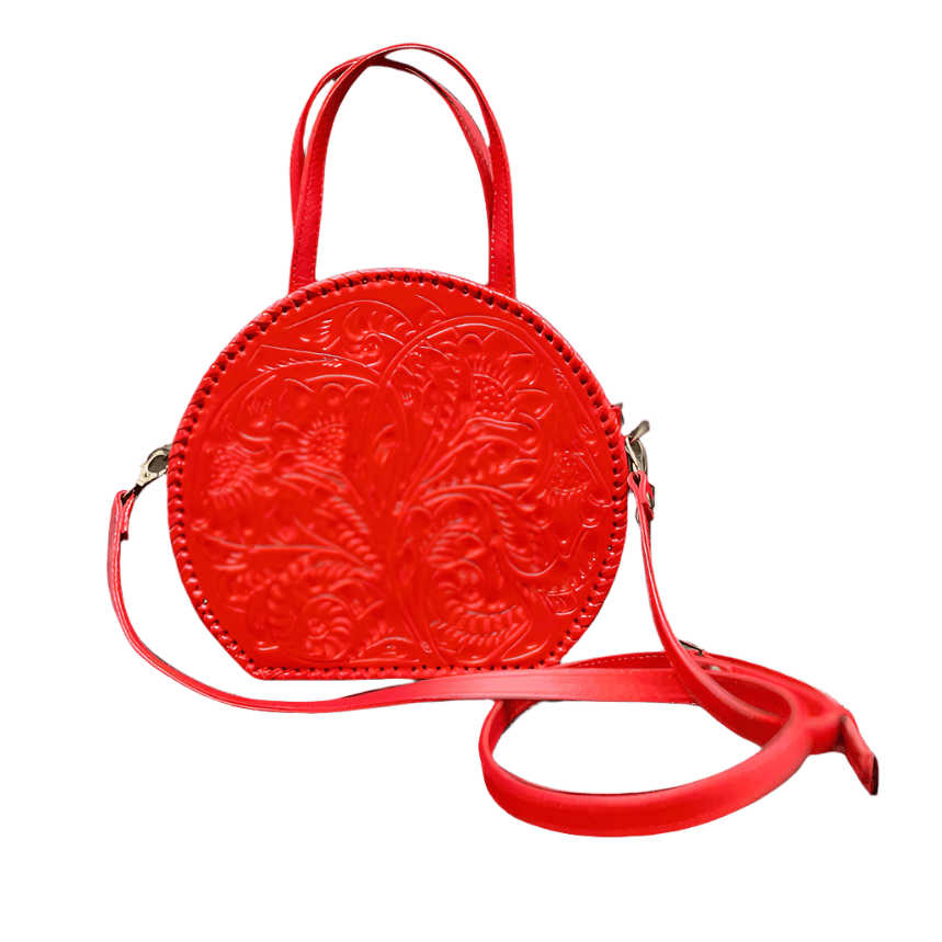 The Dixie| Hand-Tooled Leather Canteen Handbag - Che Cose Belle