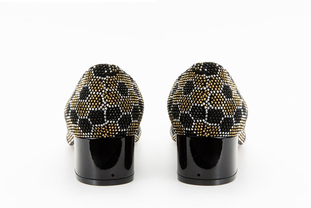The Doha Gold & Black Glitter Leather Block Pump Women Shoe - Che Cose Belle
