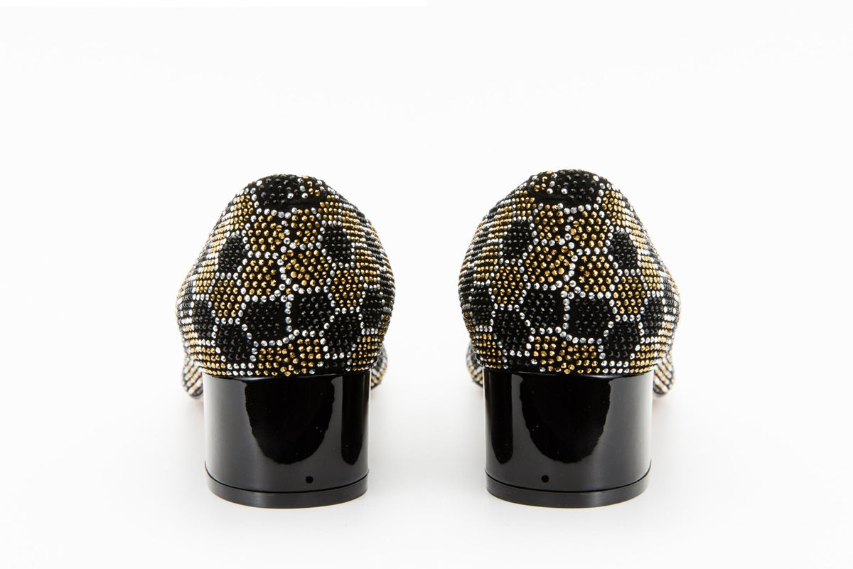 The Doha Gold & Black Glitter Leather Block Pump Women Shoe - Che Cose Belle