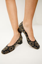 The Doha Gold & Black Glitter Leather Block Pump Women Shoe - Che Cose Belle