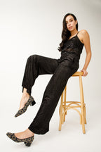 The Doha Gold & Black Glitter Leather Block Pump Women Shoe - Che Cose Belle