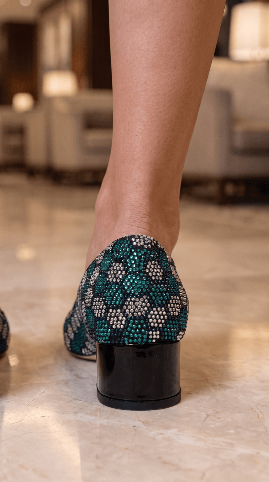 The Doha Turqoise Glitter Leather Block Pump Women Shoe - Che Cose Belle