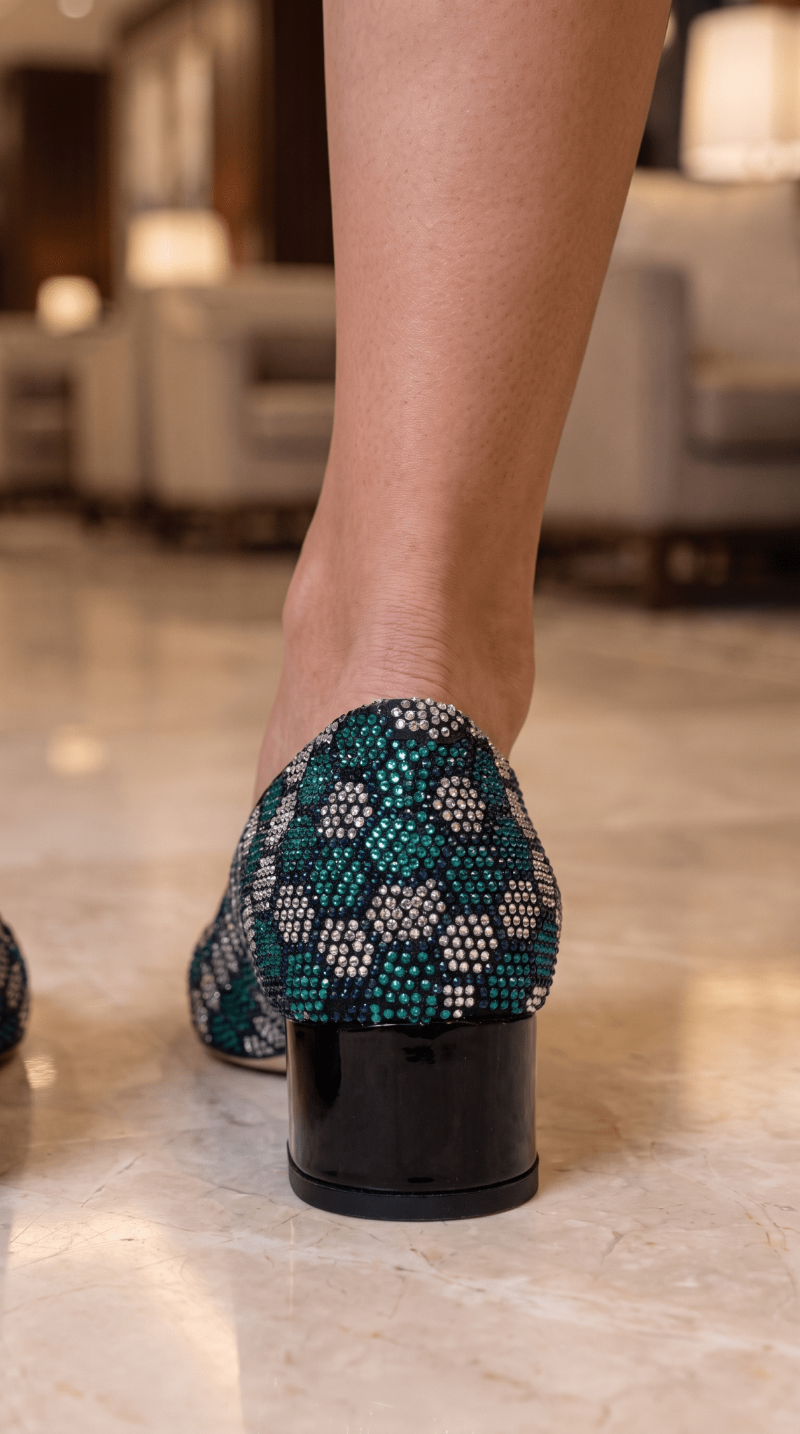 The Doha Turqoise Glitter Leather Block Pump Women Shoe - Che Cose Belle