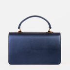 The Dosso Navy Blue and Beige Handwoven Leather Handbag - Che Cose Belle